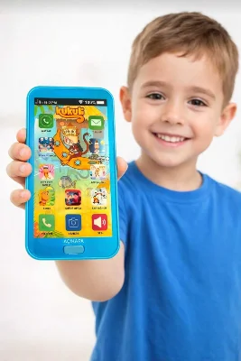 Kukuli Oyuncak Telefon – Mavi Renk - 12 Menü Sesli ve Işıklı Cep Telefonu (Pilli)