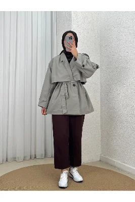Tansu Kapaklı Alllerli Kısa Trenç-Çİ481 Kahve