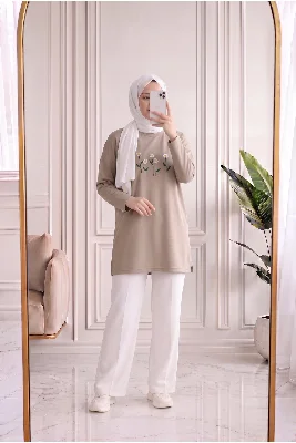 Laleay Zarif 5 Papatya Nakışlı Bluz-SS13148 Taş