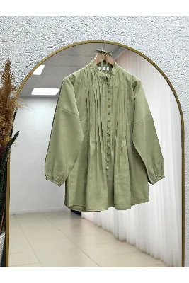 Öykü Nervürlü Düğmeli Tunik-ZN2019 Mint