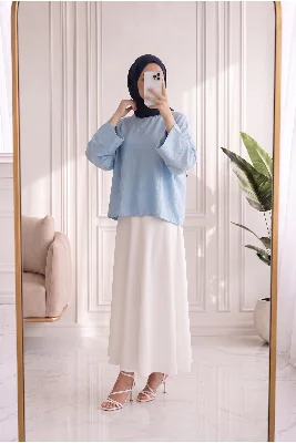 Nigar Geniş Kol Çilek Bluz-AS5979 Mavi
