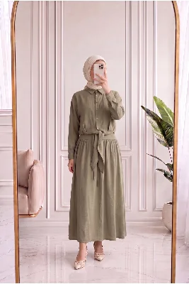 Nazsu Gömleği Bağlamalı Etekli Takım-EK1034 Haki